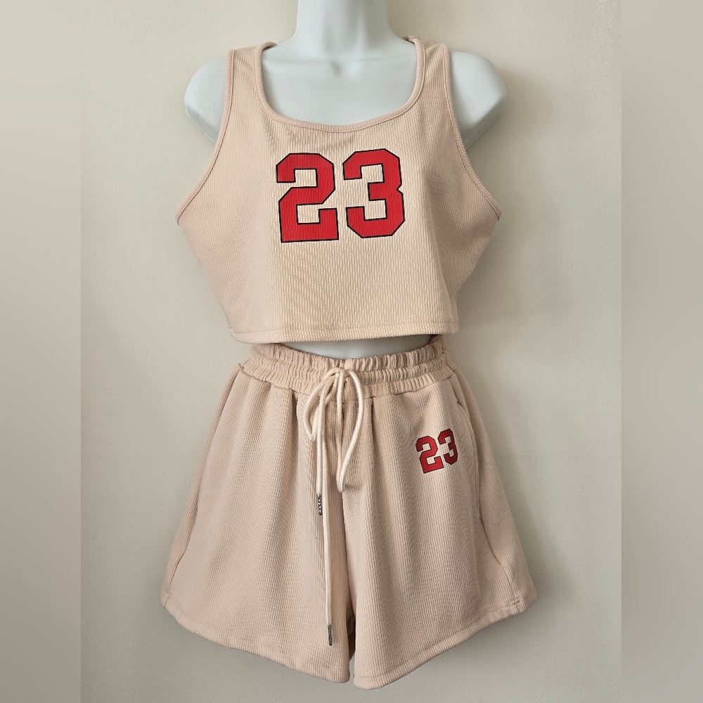 Women's Beige Sports Shorts Set
